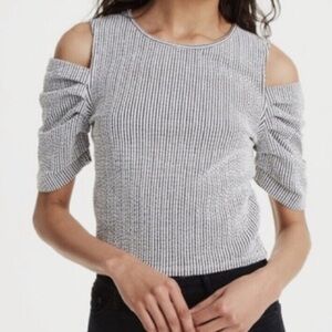 NWT! Club Monaco Xansa Textured Striped Cold Shoulder Crop Top.